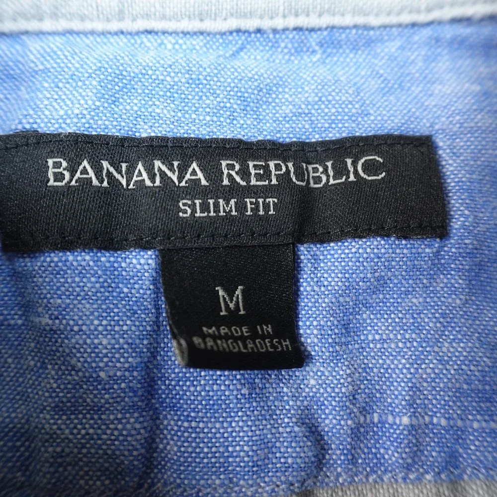Banana Republic Shirt Mens M Blue Linen Chambray Slim Fit Button Up Long Sleeve